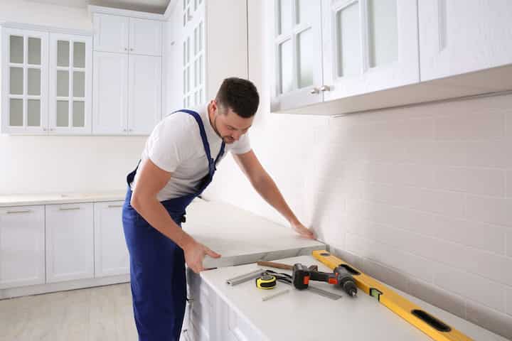 A kitchen countertop made of a durable and stain-resistant material, designed for easy maintenance in White Plains