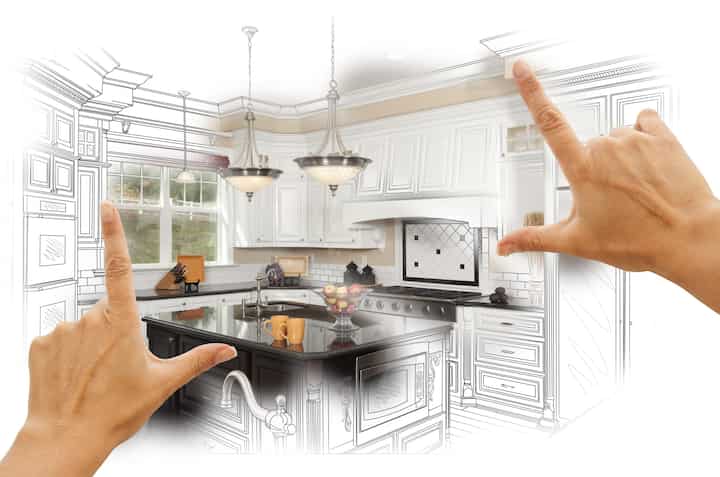 A kitchen renovation design with an open floor plan, featuring a large island and modern appliances in White Plains
